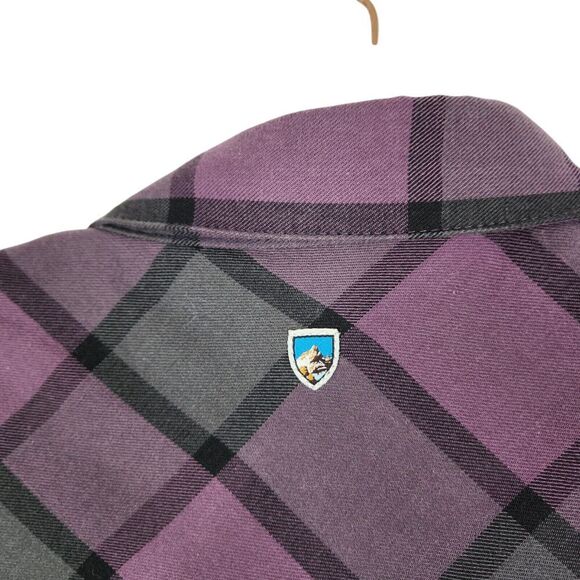 KUHL Top Womens XS Purple Black Plaid Flannel Rukus 1/2 Button Down Shirt Cabin - Picture 6 of 9